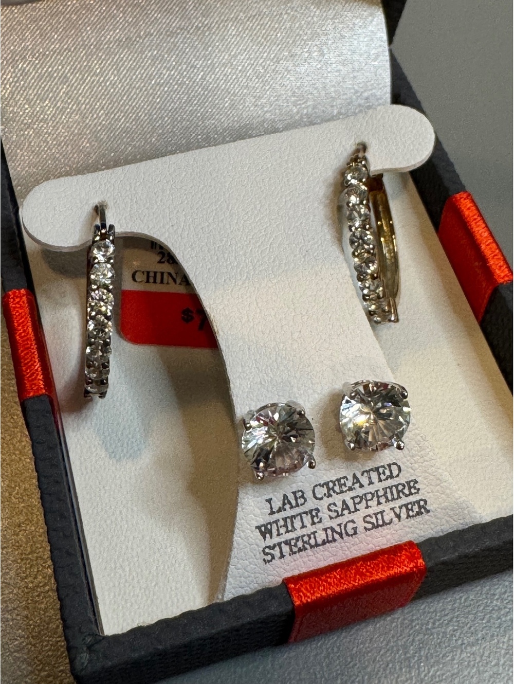 JCPenney Sterling Silver Lab-Created White Sapphire Hoop & Stud Earrings Set NIB